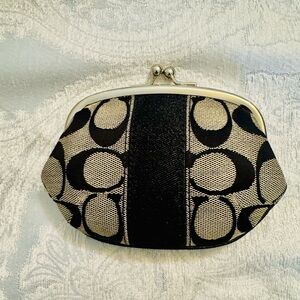 Coach Black and Cream Patterned Women's Coin Clutch
